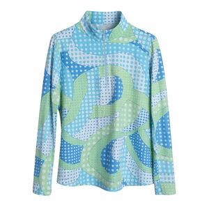 IBKÜL Blue Green Polka Dot Quarter Zip Golf Top UPF Sz L